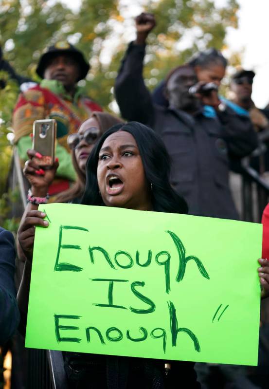 Carol Harrison-Lafayette protests the police shooting of Atatiana Jefferson during a community ...