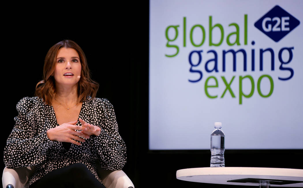 Retired race car driver Danica Patrick speaks at 2019 Global Gaming Expo at the Sands Expo and ...