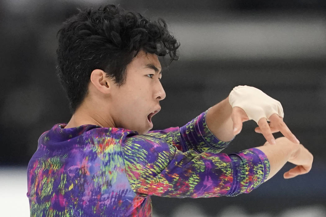 Nathan Chen of the United States performs his men's free skating routine during Japan Open figu ...