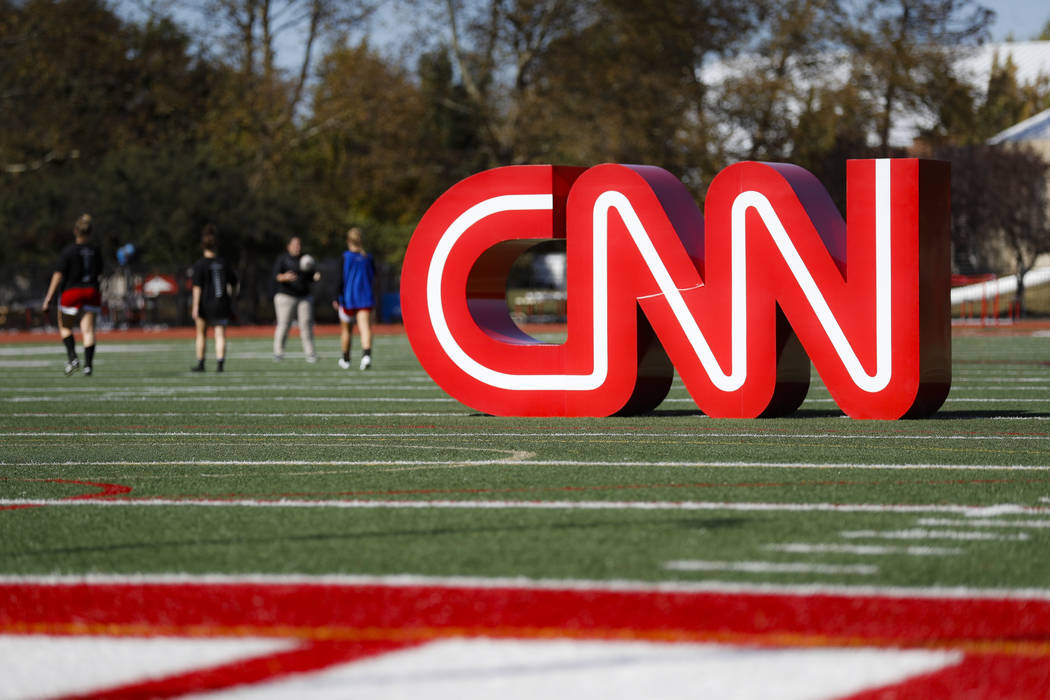 A CNN sign rests on an athletic field outside the Clements Recreation Center where the CNN/New ...