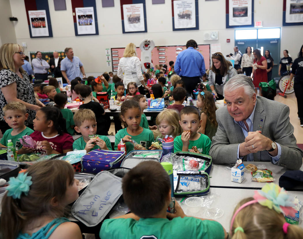 Gov. Steve Sisolak has lunch with students at Staton Elementary School in Las Vegas, Tuesday, O ...