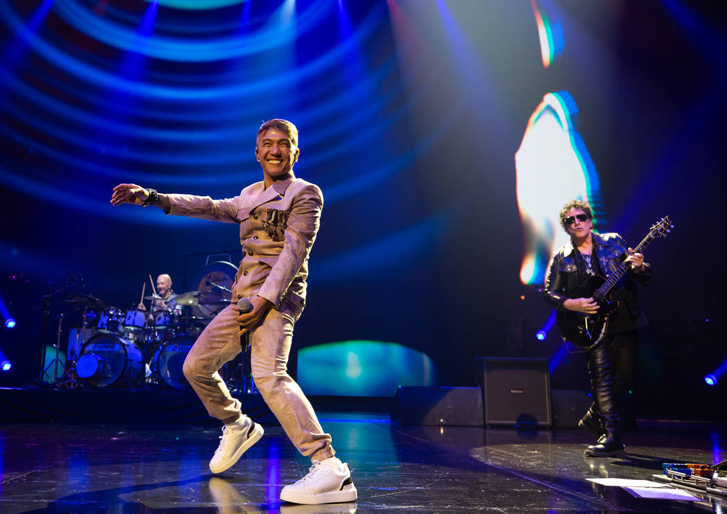 Arnel Pineda is shown on opening night of Journey's residency at the Colosseum at Caesars Palac ...