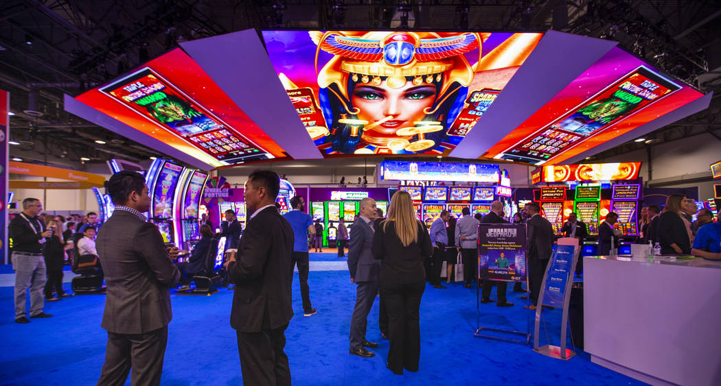 The massive IGT exhibition space during the Global Gaming Expo 2019 at the Sands Expo and Conve ...