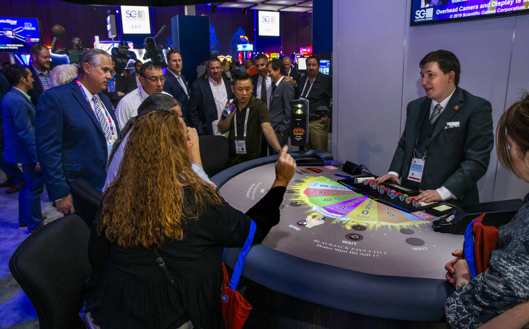 Images are projected and interactive on the table for the new Blazing 7s Blackjack with Cash Sp ...