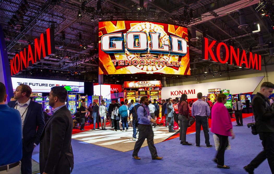 The Konami Gaming exhibition space during the Global Gaming Expo 2019 at the Sands Expo and Con ...