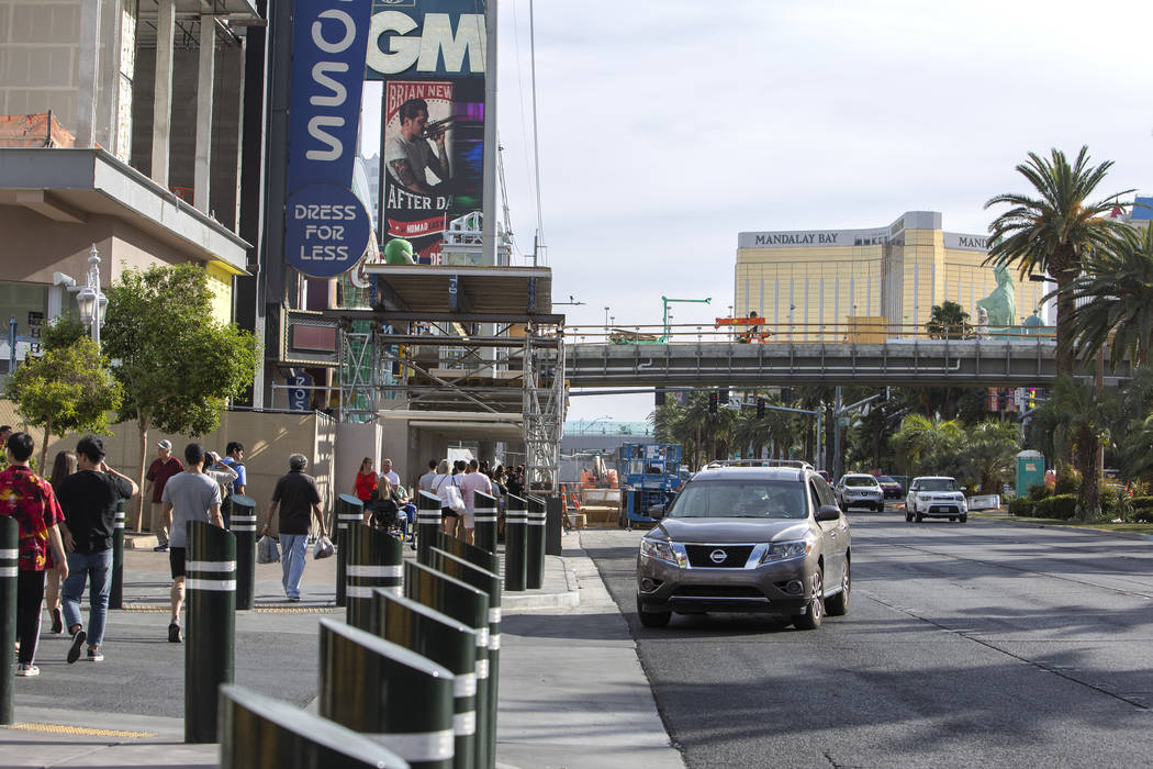 A pedestrian bridge is being constructed on Las Vegas Boulevard and Park Avenue on Wednesday, O ...