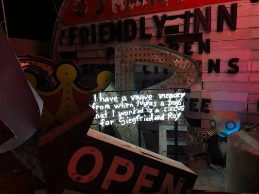 "Penguin Boy" lurks inconspicuously in a corner at “Lost Vegas: Tim Burton @ The Neon Museum ...