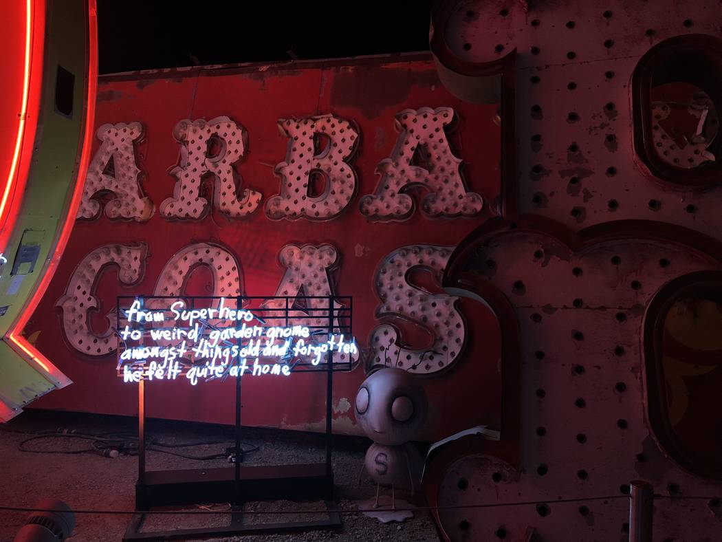 "Stain Boy" hides in a corner at “Lost Vegas: Tim Burton @ The Neon Museum presented by the E ...