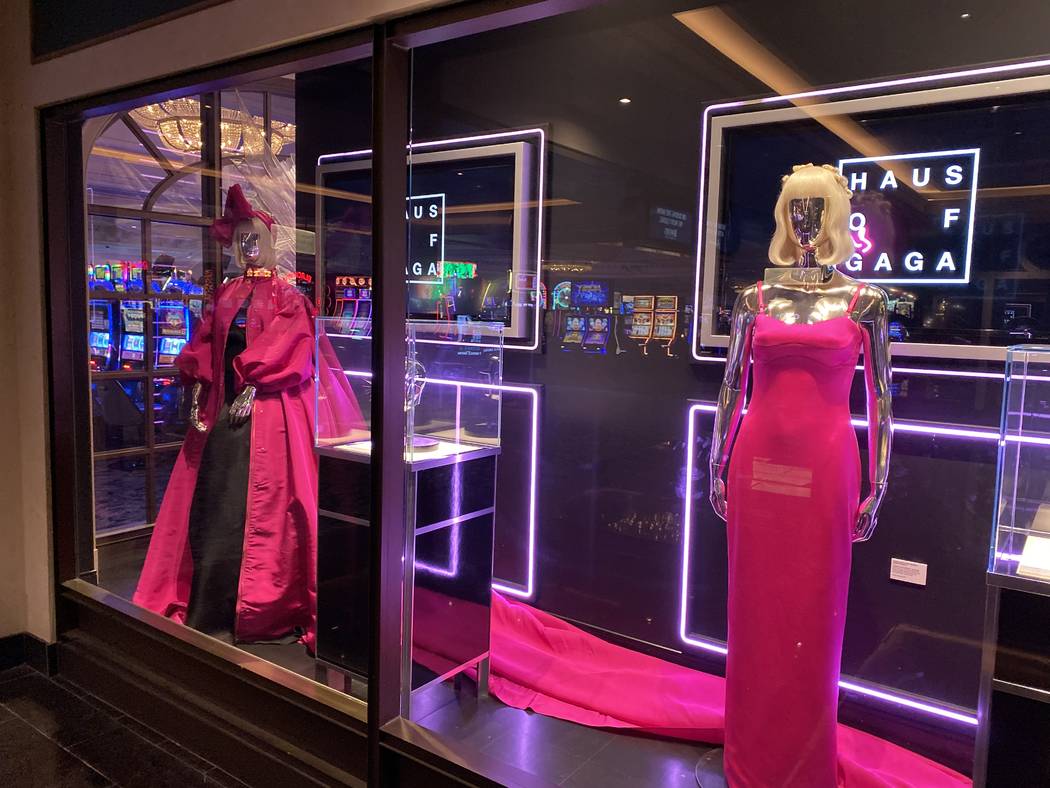 A look at a display case at Haus of Gaga as it is being updated at Park Theater at Park MGM on ...