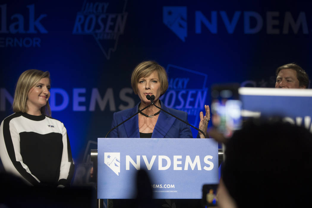 Susie Lee addresses the crowd after winning Nevada’s Third Congressional District seat. Benja ...