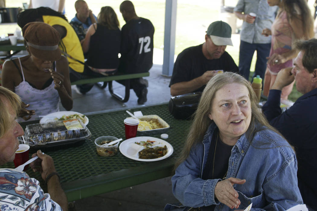 Homeless advocate Gail Sacco visits Baker Park near St. Louis Avenue and Maryland Parkway in 20 ...