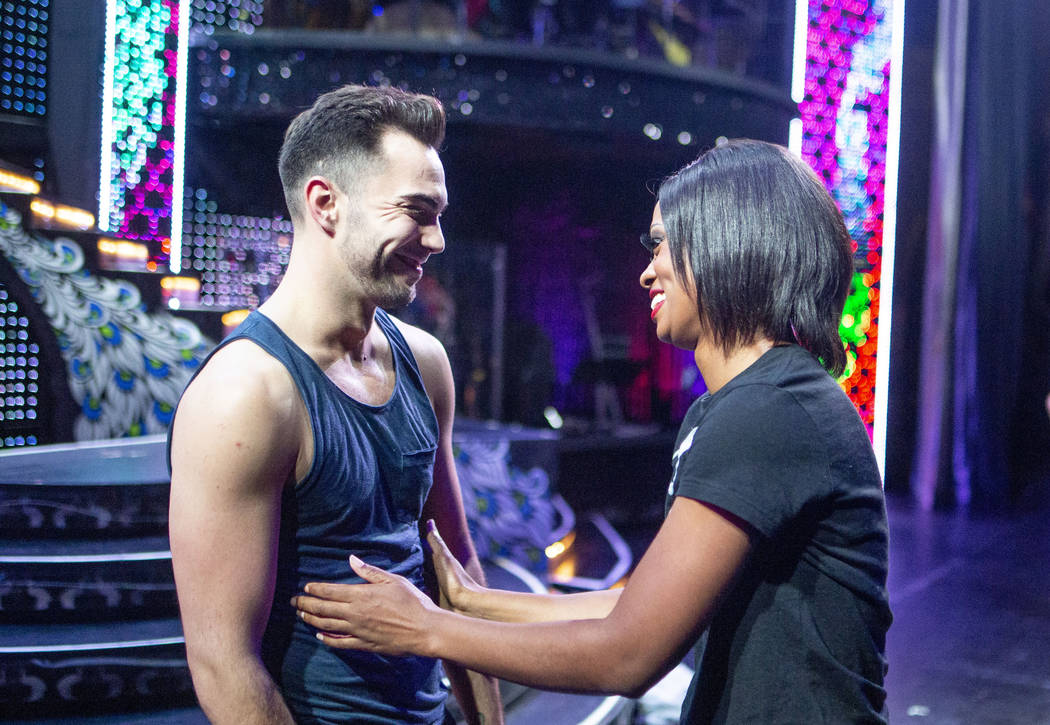 "Vegas! The Show" dancers Nick Miller, left, and Lauren Clark run through choreograph ...