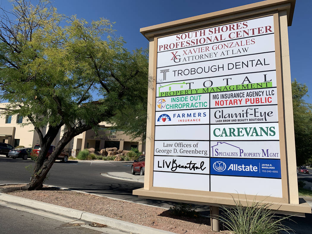 Trobough Dental's sign is seen at 8440 West Lake Mead Boulevard in September 2019. Dentist Troy ...