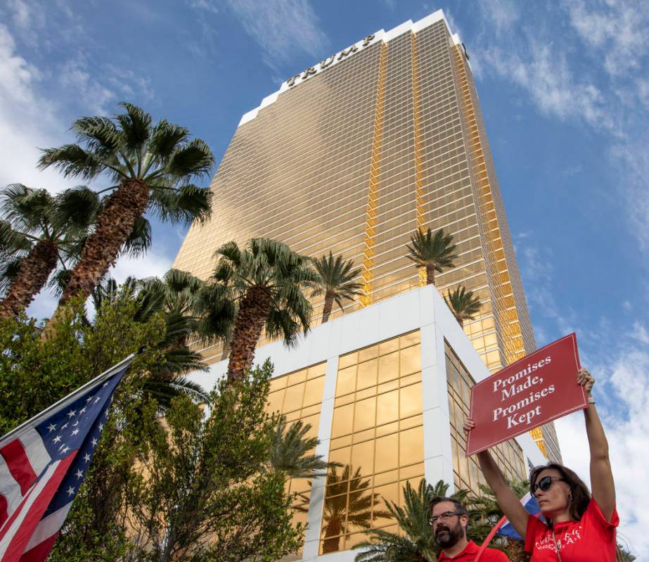 Jessica Balmer of Las Vegas, right, and her husband Judd Balmer attend the March for Trump on T ...