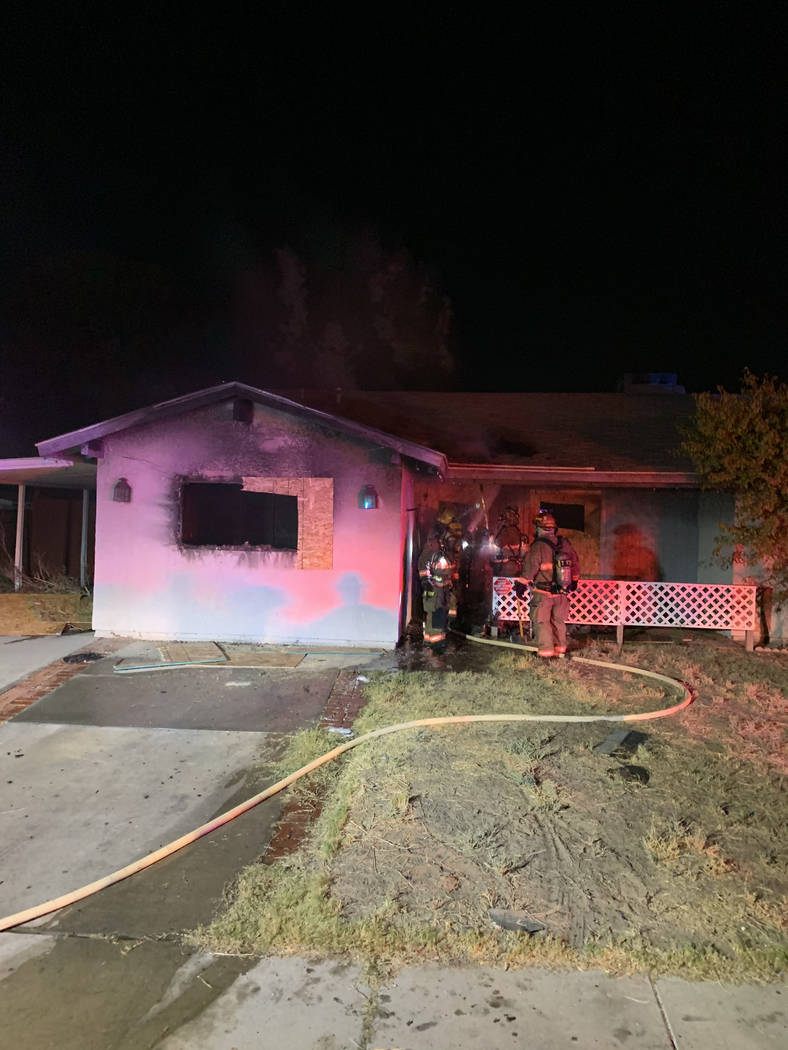 Crews battle a house fire Thursday, Oct. 17, 2019, on the 5700 block of East Cheyenne Boulevard ...