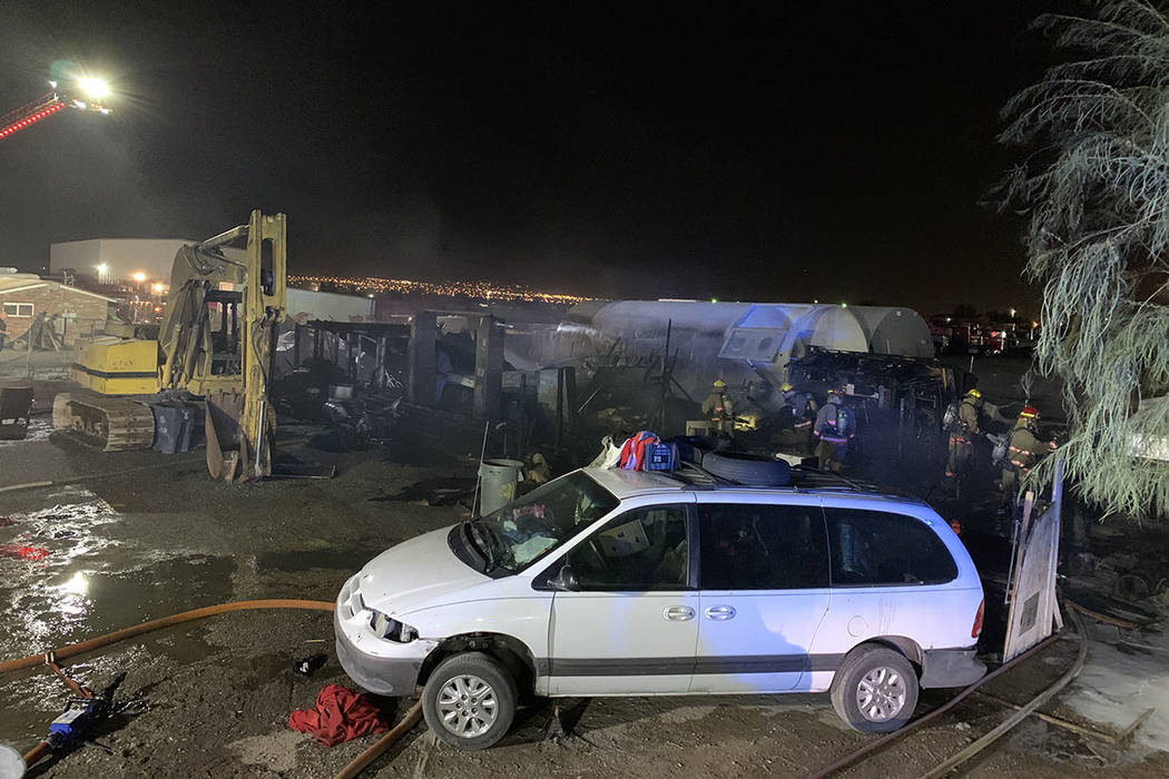 Crews battle a house fire Thursday, Oct. 17, 2019, on the 5700 block of East Cheyenne Boulevard ...