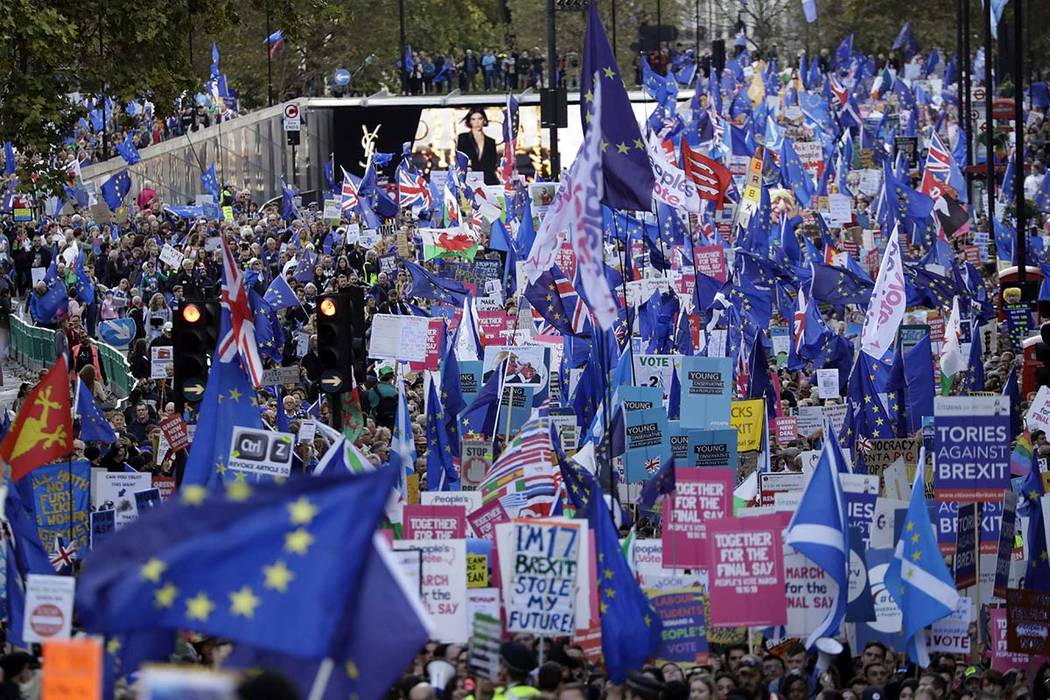 Anti-Brexit remain in the European Union supporters take part in a "People's Vote" pr ...
