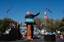 Democratic presidential candidate Sen. Bernie Sanders, I-Vt., speaks to supporters during a cam ...