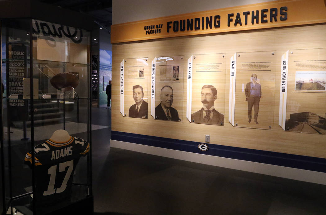 Green Bay Packer memorabilia at Lambeau Field in Green Bay, Wis., Friday, Oct. 18, 2019. (Heidi ...