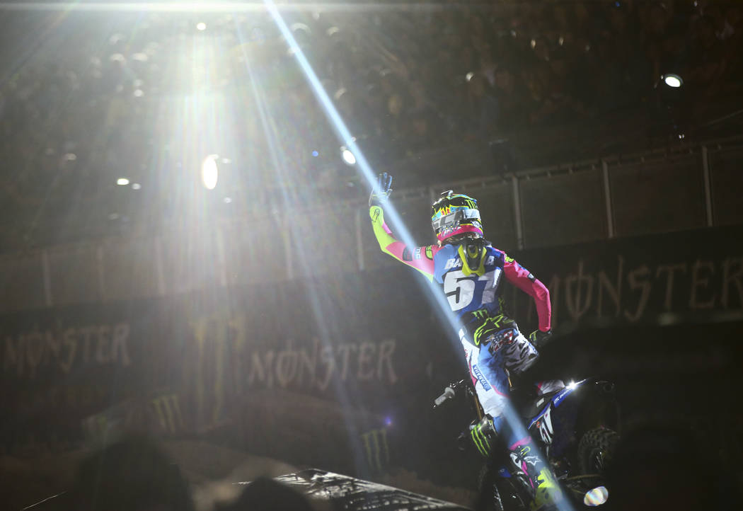 Justin Barcia (51) is introduced during the opening ceremony of the Monster Energy Cup Supercro ...
