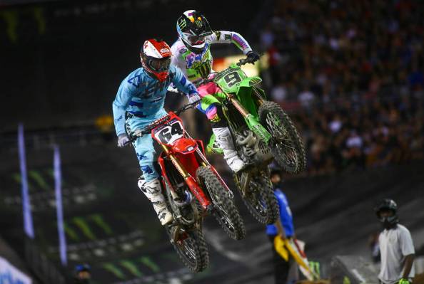 Vince Friese (64) and Adam Cianciarulo (9) compete during the second round of the Monster Energ ...