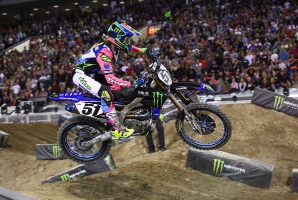 Justin Barcia (51) competes during the second round of the Monster Energy Cup Supercross main e ...