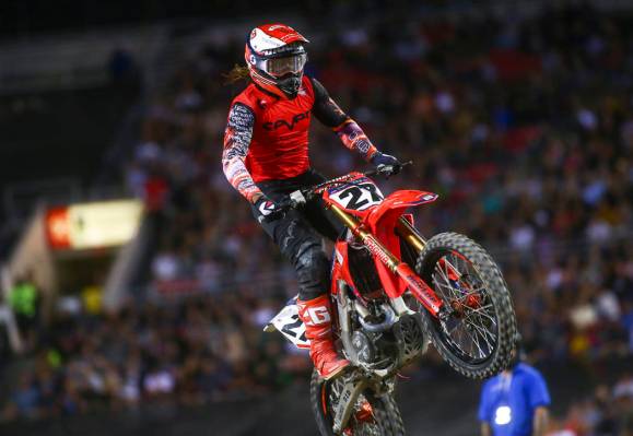 Malcolm Stewart (27) competes during the second round of the Monster Energy Cup Supercross main ...