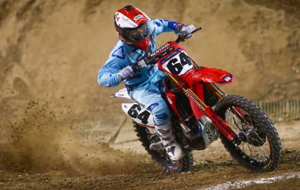 Vince Friese (64) competes during the second round of the Monster Energy Cup Supercross main ev ...