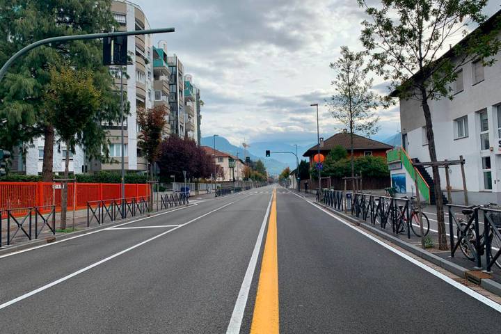 A view of a deserted road in the northern Italian city of Bolzano, Sunday, Oct. 20,2 019. Itali ...