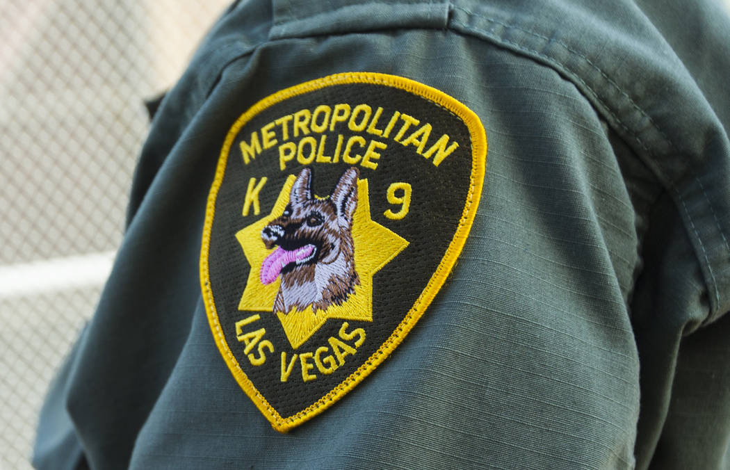 Las Vegas police officer Jason Dukes' K-9 section patch on Oct. 16, 2019. (Chase Stevens/Las Ve ...