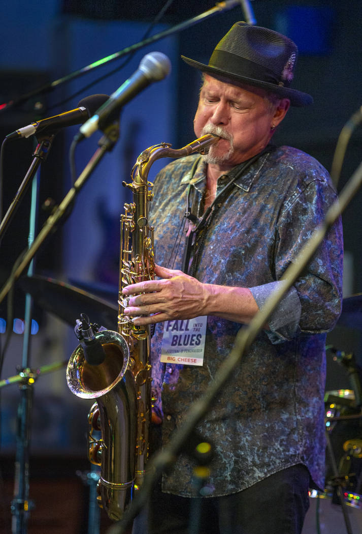 Las Vegas Blues Society President Jimmy Carpenter plays the sax with other musicians during the ...