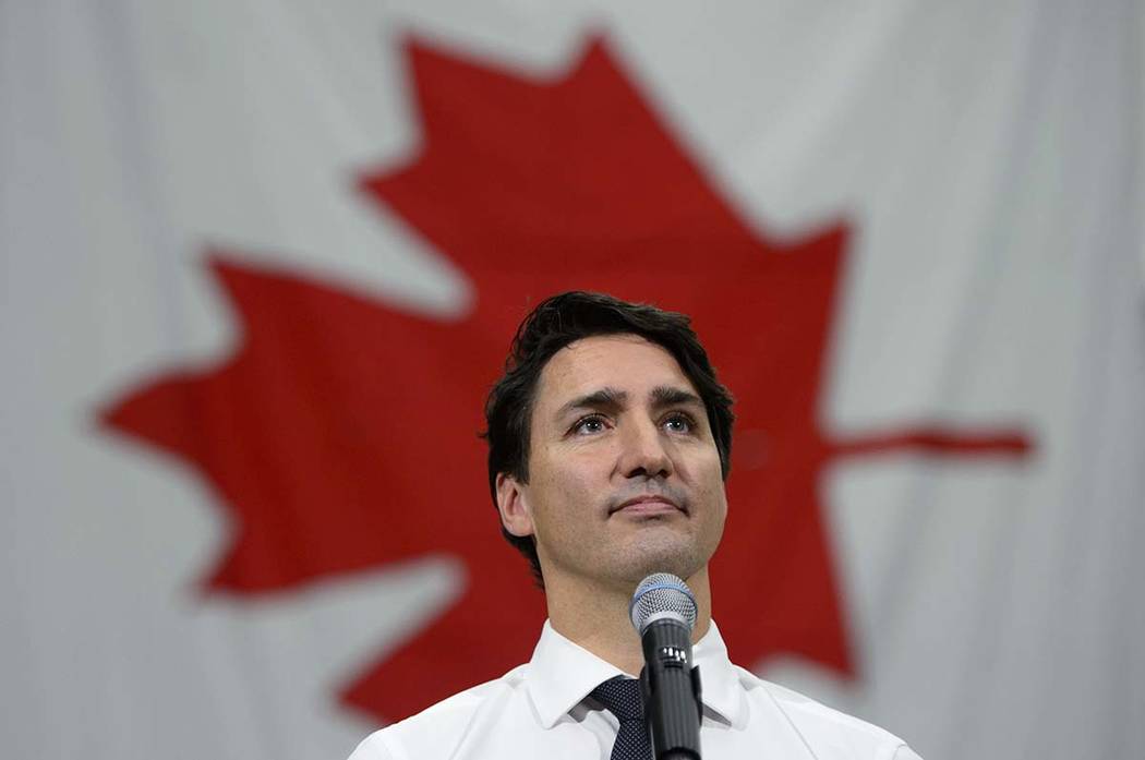 Liberal leader and Prime Minister Justin Trudeau makes a campaign stop at the Hamilton Fire Dep ...