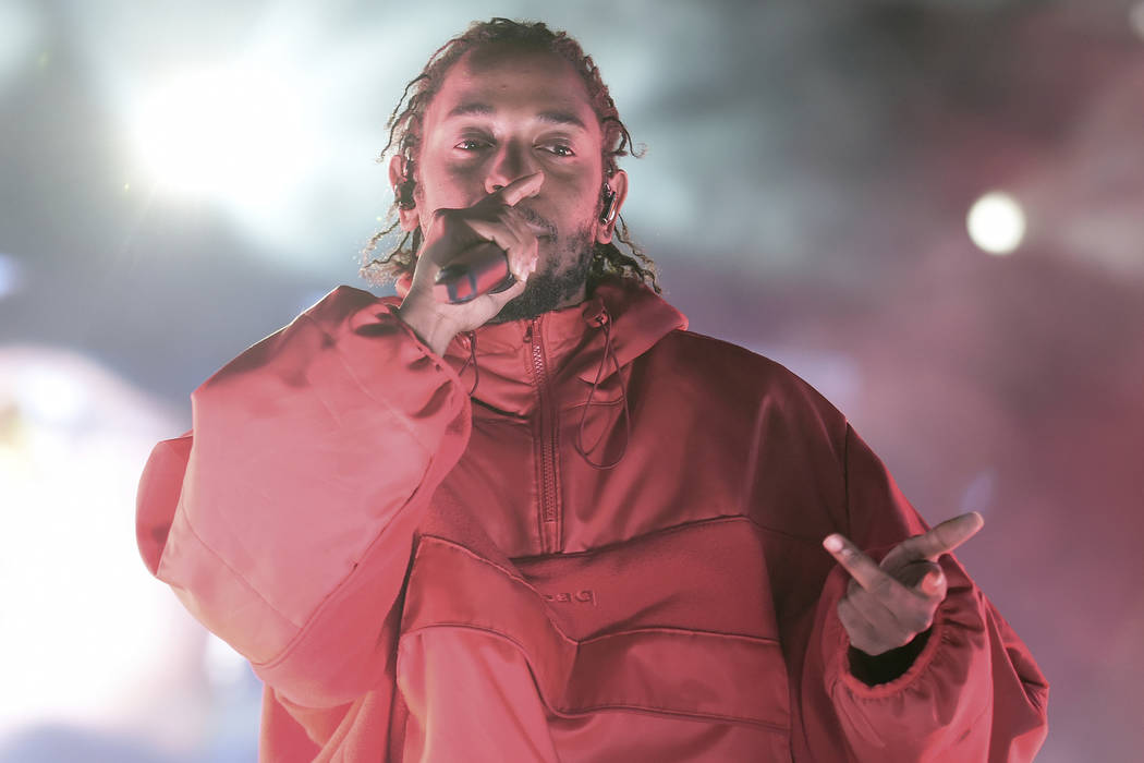 Kendrick Lamar performs at L.A. LIVE's Microsoft Square during NBA All Star Weekend 2018 on Fri ...