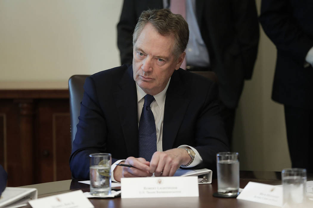 U.S. Trade Representative Robert Lighthizer listening to President Donald Trump during a Cabine ...