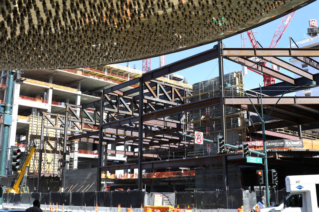 The Circa construction site is seen in downtown Las Vegas on Monday, Oct. 21, 2019. (Bizuayehu ...