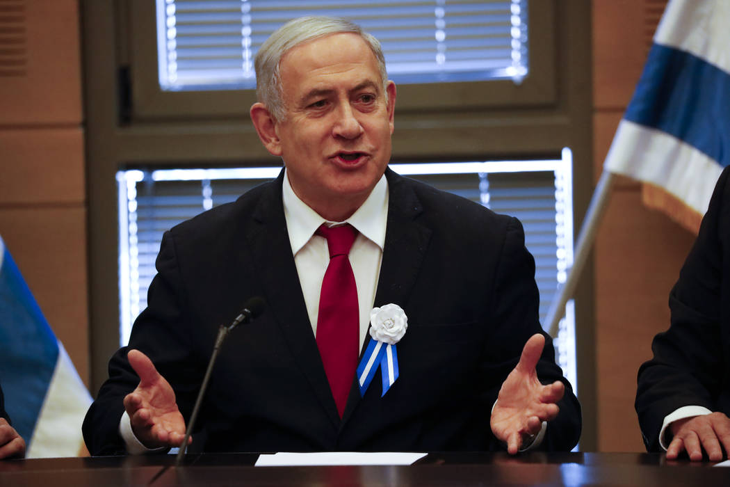 FILE - In this Oct. 3, 2019, file photo, Israeli Prime Minister Benjamin Netanyahu speaks durin ...