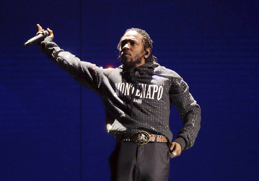 In this Feb. 21, 2018 file photo, Kendrick Lamar performs at the Brit Awards 2018 in London. La ...