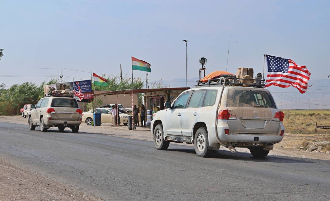 A U.S. military convoy arrives near Dahuk, Iraqi, Monday, Oct. 21, 2019. Defense Secretary Mark ...