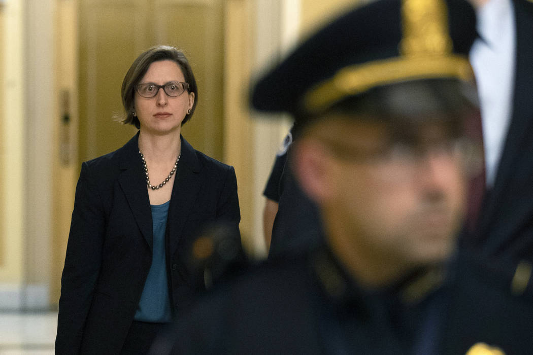 Deputy Assistant Secretary of Defense Laura Cooper arrives for a closed door meeting to testify ...