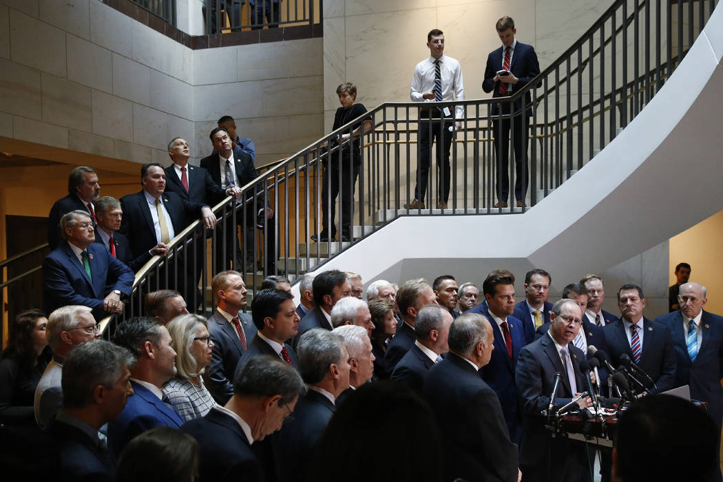 House Republicans gather for a news conference after Deputy Assistant Secretary of Defense Laur ...