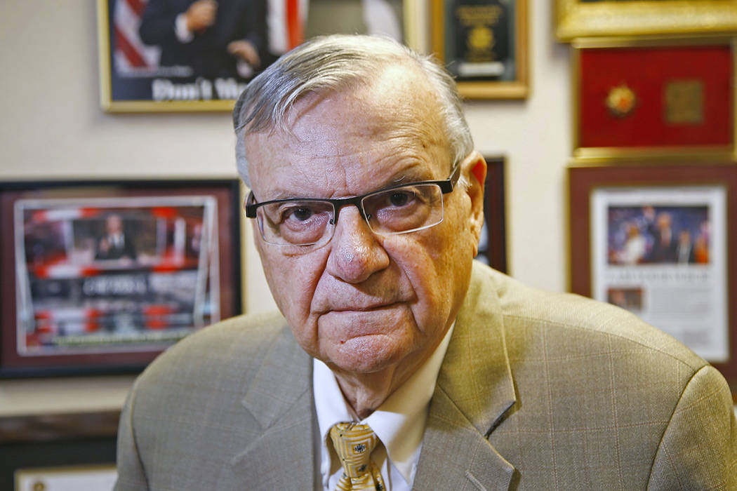 FILE - In this Aug. 26, 2019, file photo, former Arizona Maricopa County Sheriff Joe Arpaio pos ...