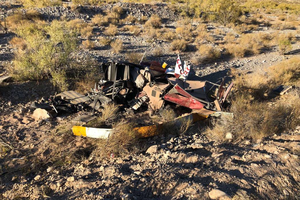 Debris from a helicopter crash near Red Rock Canyon on Wednesday, Oct. 23, 2019. (Nevada Highwa ...