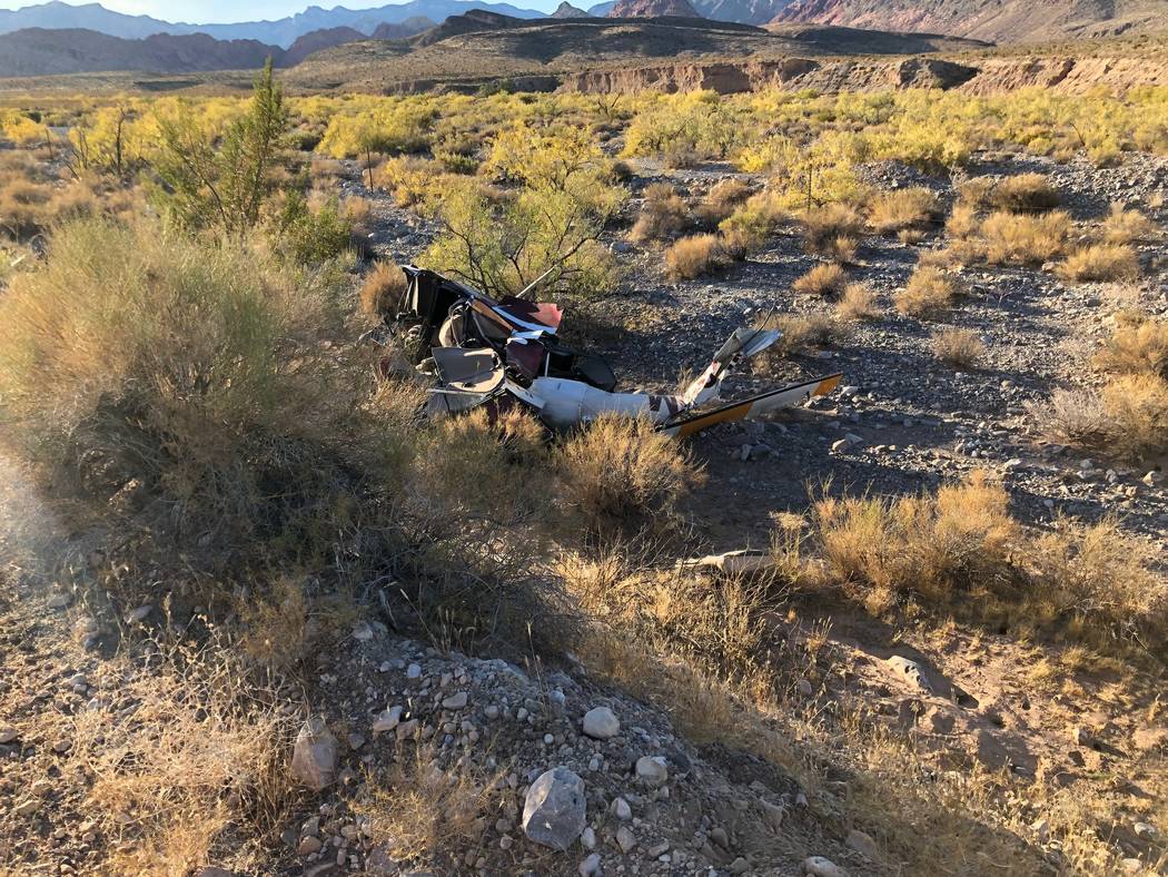 Debris from a helicopter crash near Red Rock Canyon on Wednesday, Oct. 23, 2019. (Nevada Highwa ...