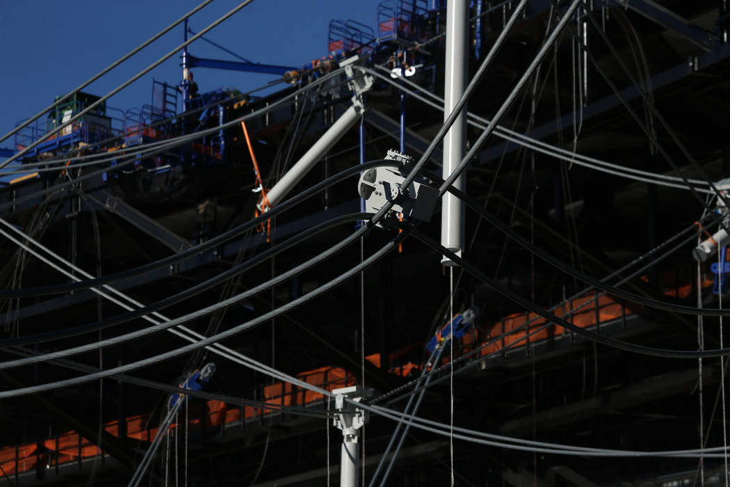 The cable net system that will support the roof at Allegiant Stadium in Las Vegas, Thursday, Oc ...