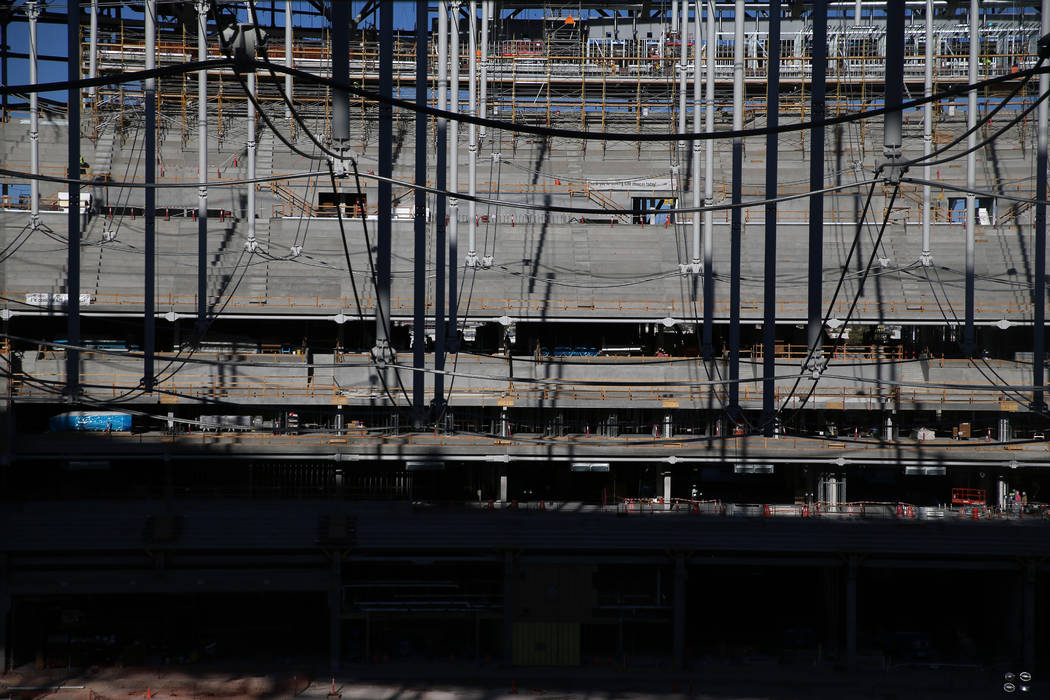 The cable net system that will support the roof at Allegiant Stadium in Las Vegas, Thursday, Oc ...