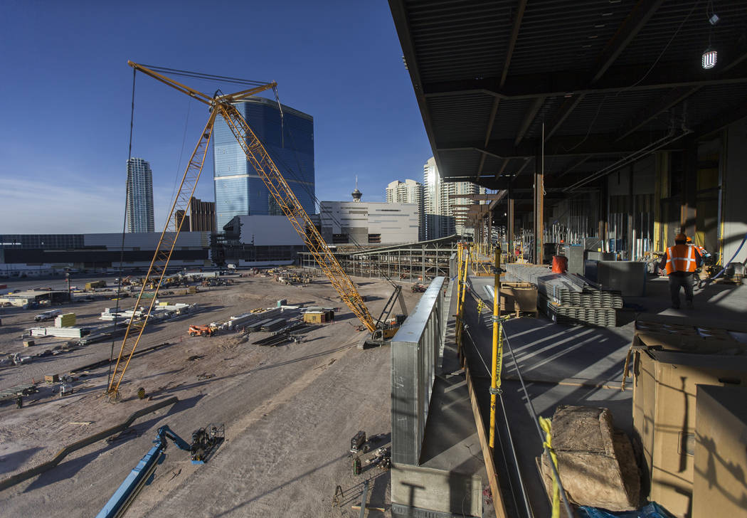 Construction continues on the new expansion of the Las Vegas Convention Center on Thursday, Oct ...