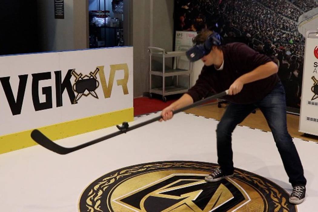 Review-Journal reporter Ben Gotz tries out the Golden Knights' new virtual reality experience, ...