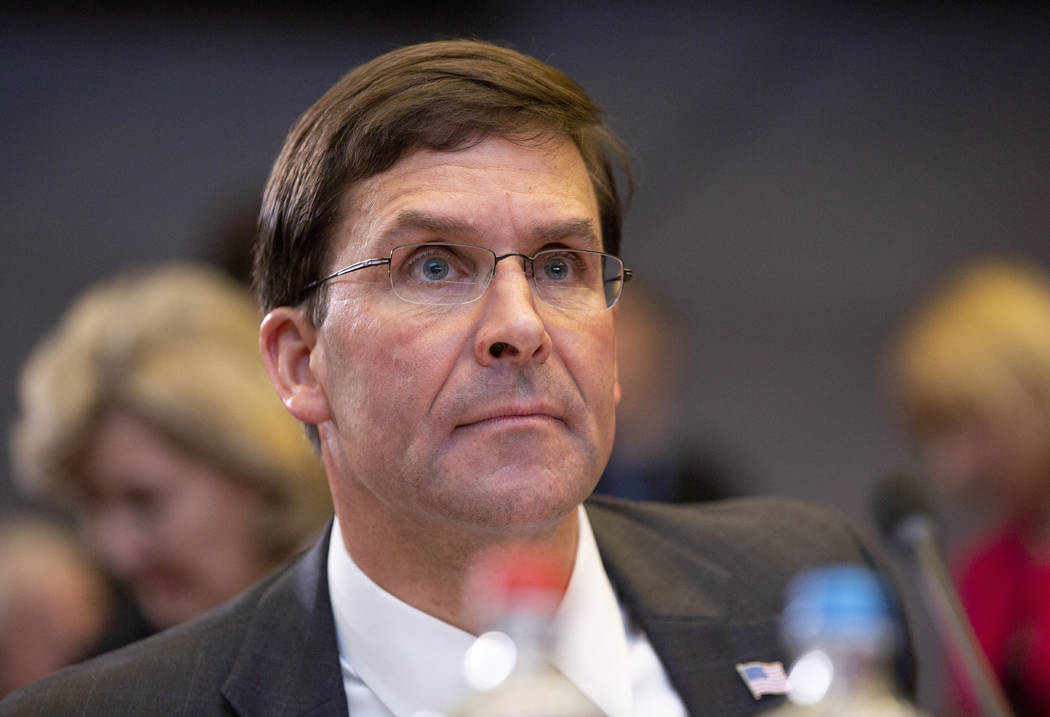 U.S. Secretary for Defense Mark Esper waits for the start of a meeting of NATO defense minister ...