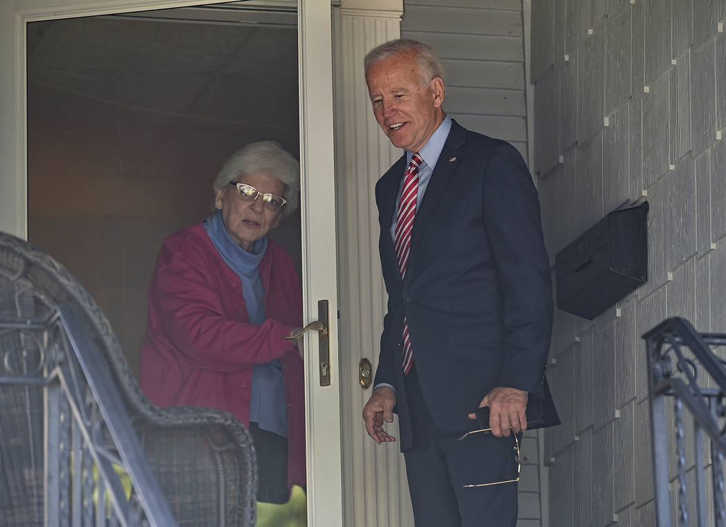 Former U.S. Vice President Joe Biden makes a stop to see Anne Kearns who lives in his childhood ...