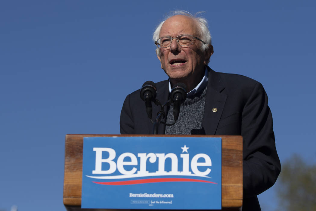 Democratic presidential candidate Sen. Bernie Sanders, I-Vt., speaks to supporters during a ral ...